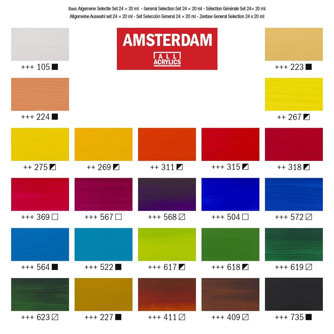 Amsterdam - Standard Series acrylverf algemene selectie set | 24 × 20 ml