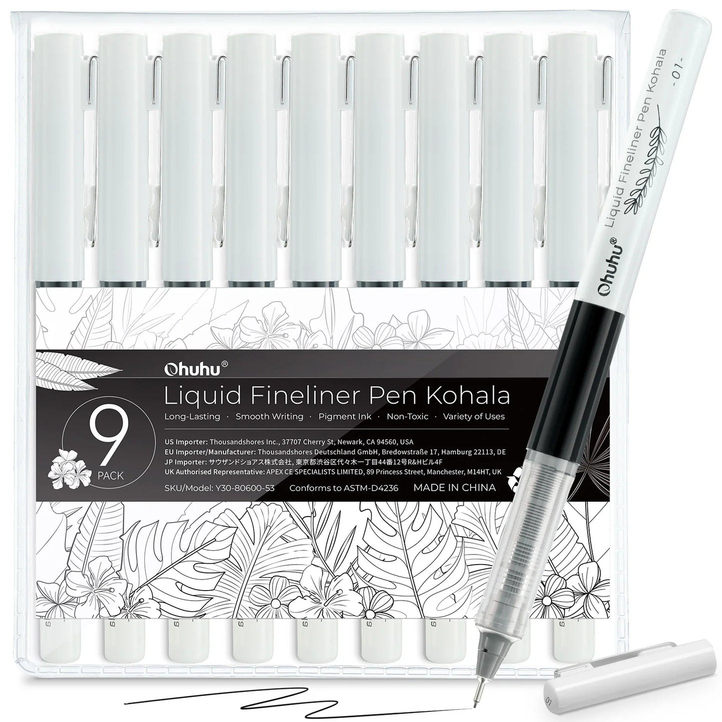 PRE ORDER - Ohuhu Kohala Fineliner drawing pen zwart – set van 9