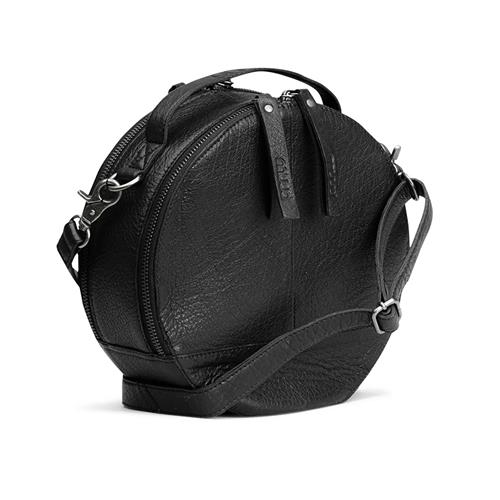 MUUD - Bella. Handgemaakt leren ronde schoudertas Ø23x9cm - kleur black