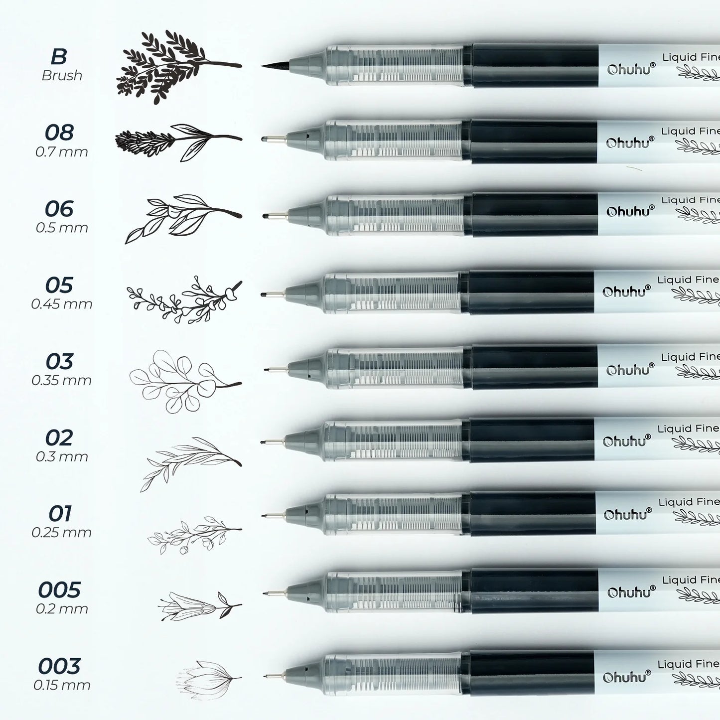 PRE ORDER - Ohuhu Kohala Fineliner drawing pen zwart – set van 9