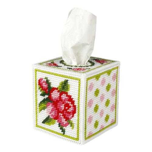Borduur telpakket kruissteek tissuebox cover Bloem