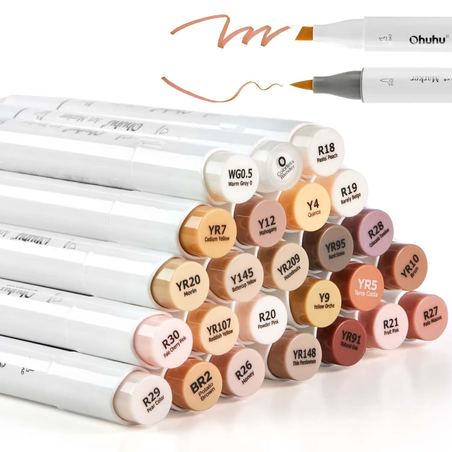 PRE-ORDER - Ohuhu Alcohol based Art markers Brush & chisel – Skin Tone – set van 24 + Blender