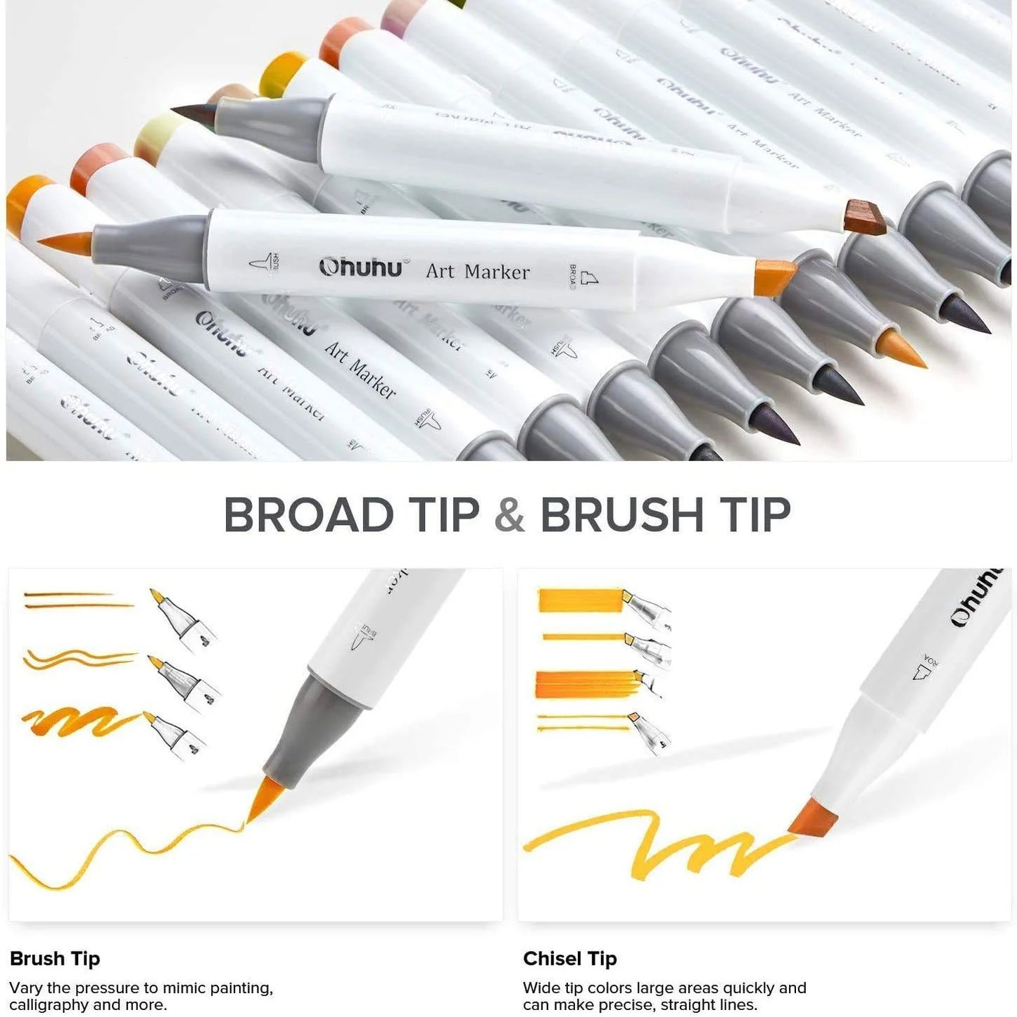 PRE-ORDER - Ohuhu Alcohol based Art markers Brush & chisel – Mid-tone set van 48 + Blender