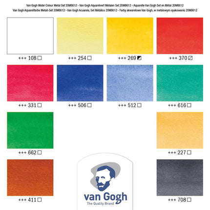 Van Gogh - Aquarelverf set in metalen blik met 12 kleuren in halve napjes