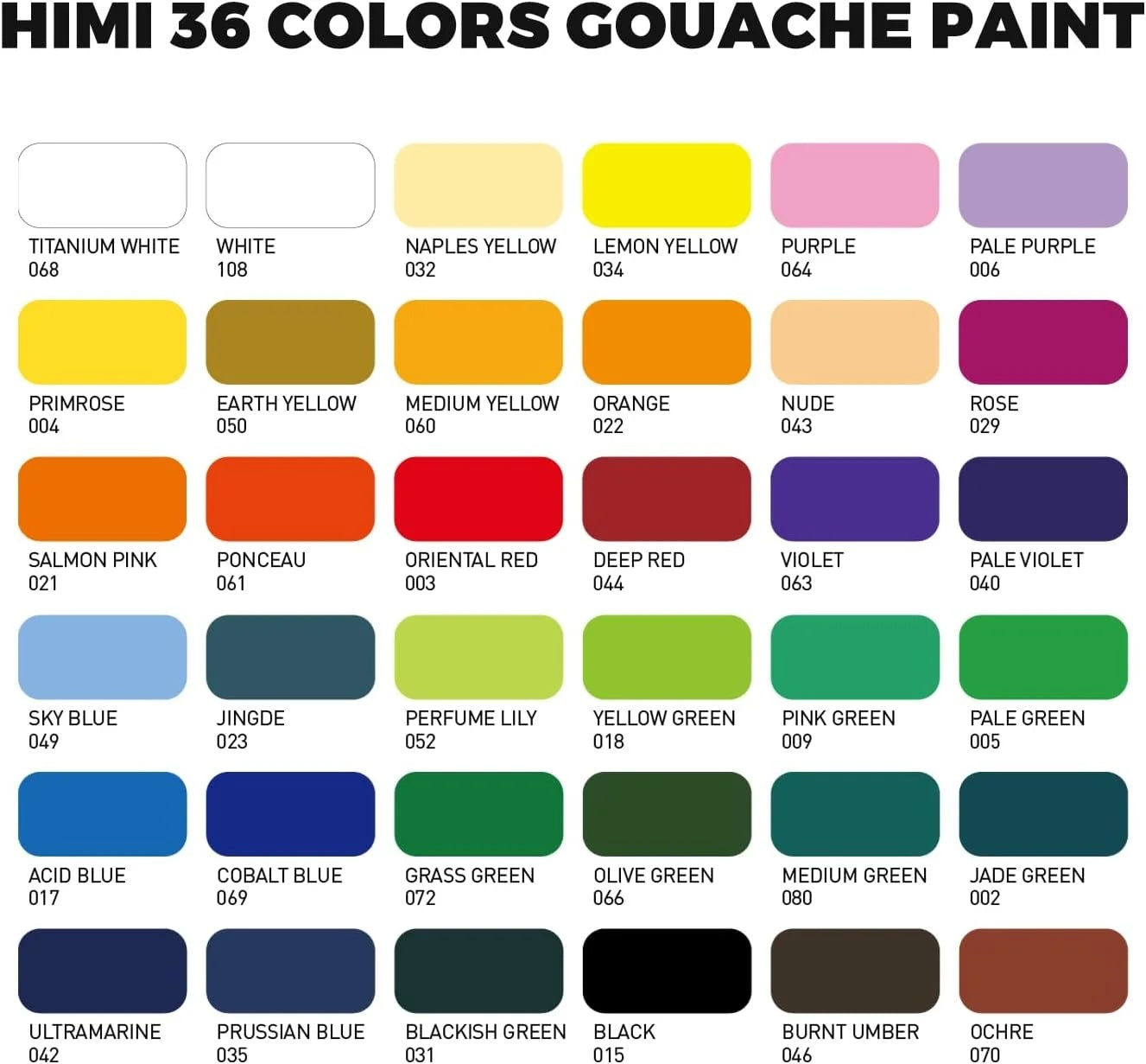 HIMI Gouache – set van 36 kleuren 12g – Twin split cups – Ice Blue + 3 penselen