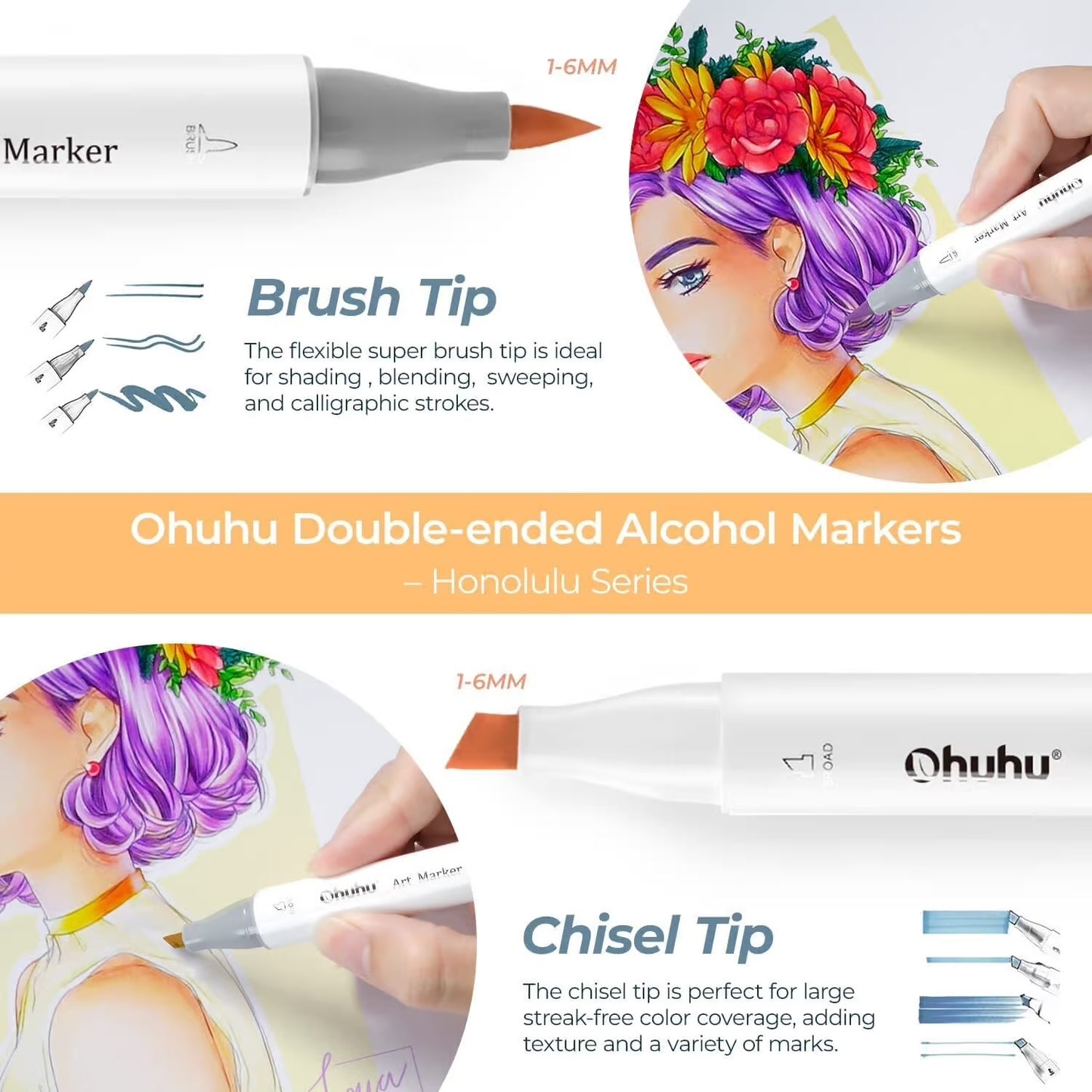 PRE-ORDER - Ohuhu Alcohol based Art markers Brush & chisel – set van 320 + Blender