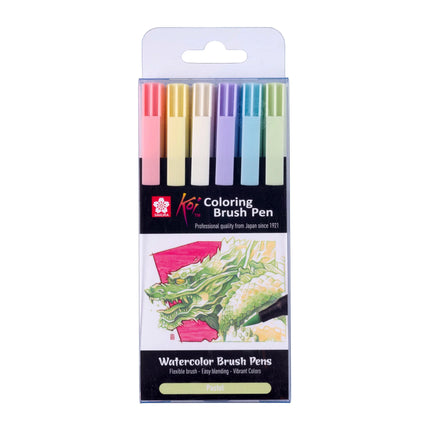Sakura - Koi Colouring Brush Pen set Pastel - 6 kleuren