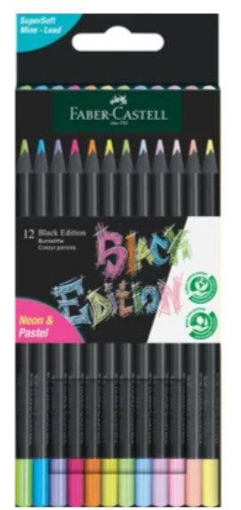 Faber-Castell - Kleurpotlood Black Edition - 12 stuks neon+pastel in karton etui