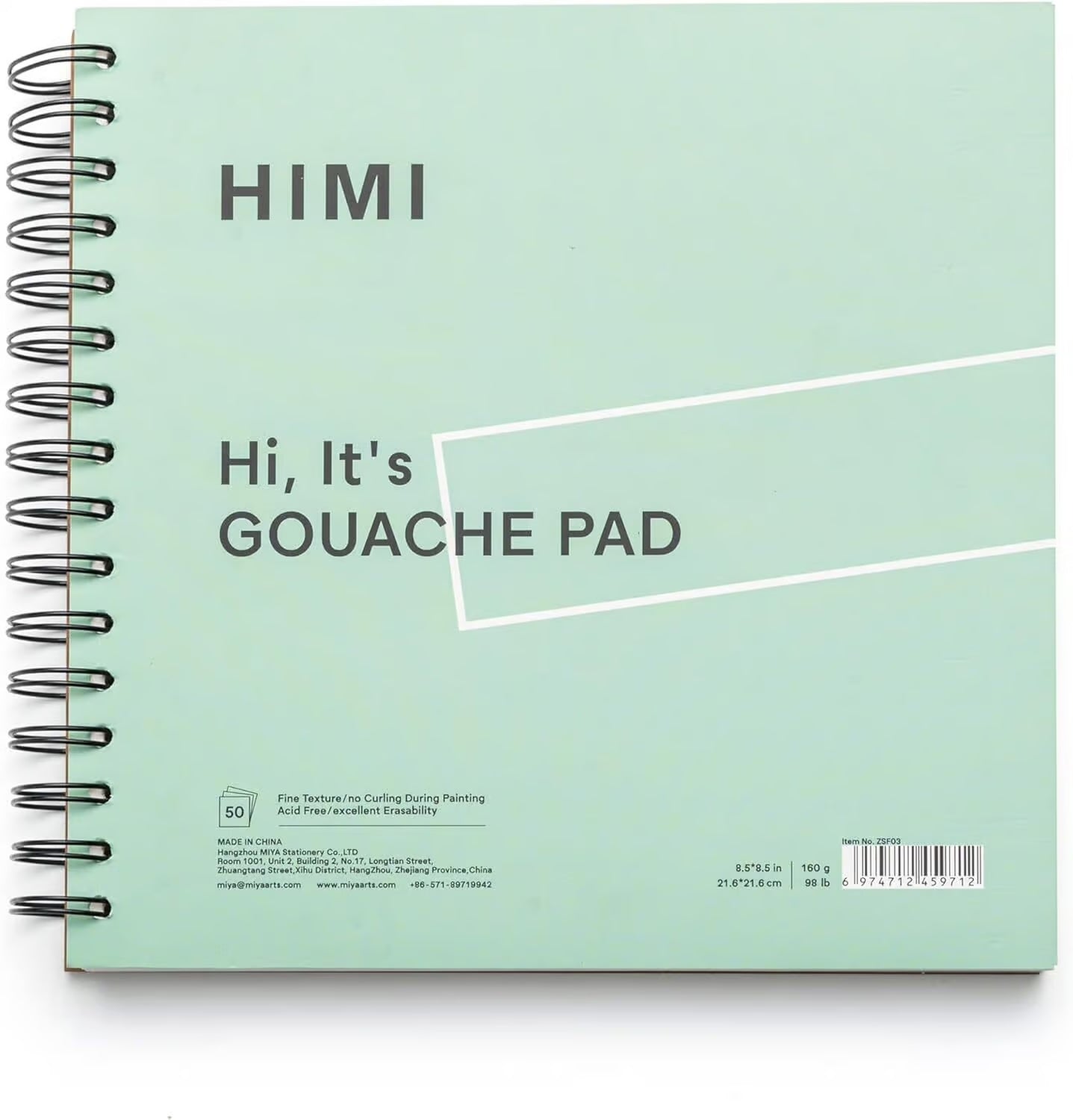 HIMI Gouache Pad – 20 x 20 cm ringband – 50 vellen – 160 gram – Green