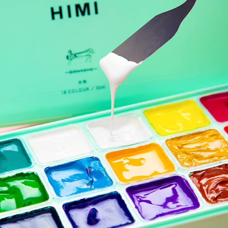 HIMI Gouache – set van 18 kleuren x 30ml – in kunststof opbergbox groen