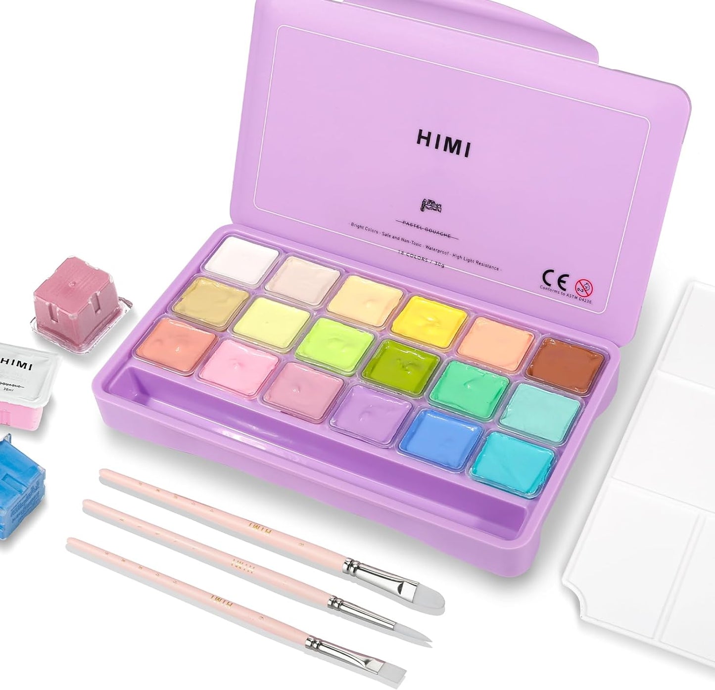 HIMI Gouache – set van 18 Pastel kleuren 30g – Lila