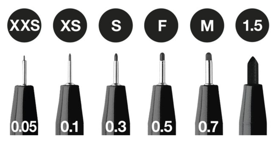 Faber-Castell - Tekenstift Pitt Artist Pen - etui 6 stuks - zwart - lijndiktes: XXS, XS, S, F, M, 1.5