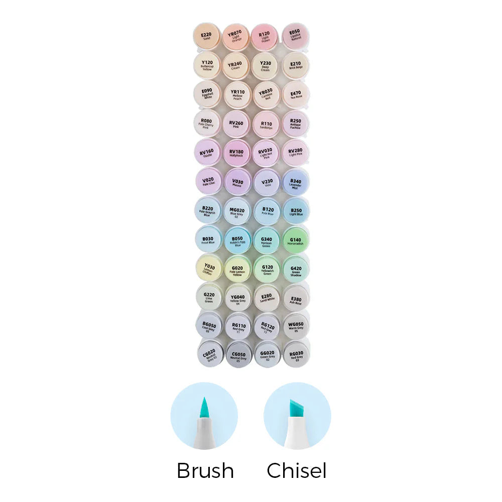 PRE-ORDER - Ohuhu pastel Alcohol based Art markers Brush & chisel –  sweetness set van 48 + Blender