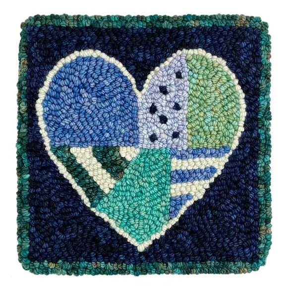 The Oxford Company - Punch needling kit hart blauw 61x61cm