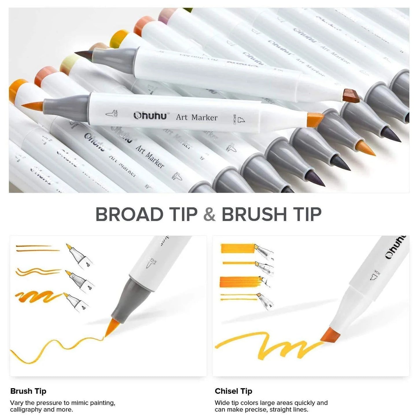 PRE-ORDER - Ohuhu Alcohol based Art markers Brush & chisel – Skin Tone – set van 24 + Blender