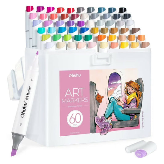 PRE-ORDER - Ohuhu Kaala Alcohol based Art markers – Slim Broad & Fine – set van 60 illustration tones