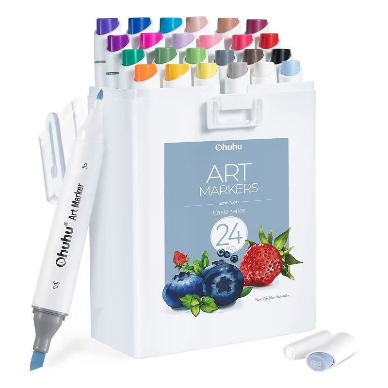 PRE-ORDER - Ohuhu Kaala Alcohol based Art markers – Slim Broad & Fine – set van 24 basic tones