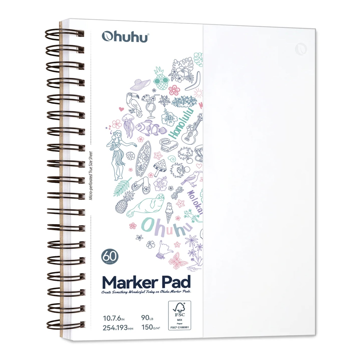 PRE ORDER - Ohuhu Bleedproof dubbelzijdig Alcohol marker papier spiraalblok 19,3 x 25,4 cm – 60 vellen