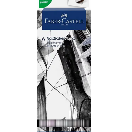 Faber-Castell - Duo aquarelmarker Goldfaber etui 6 stuks Shades of grey
