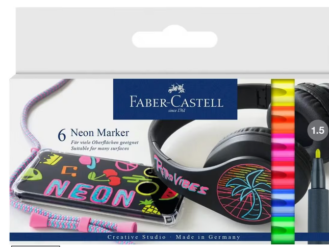Faber-Castell - Markers Neon kleur assorti 6 stuks in etui.