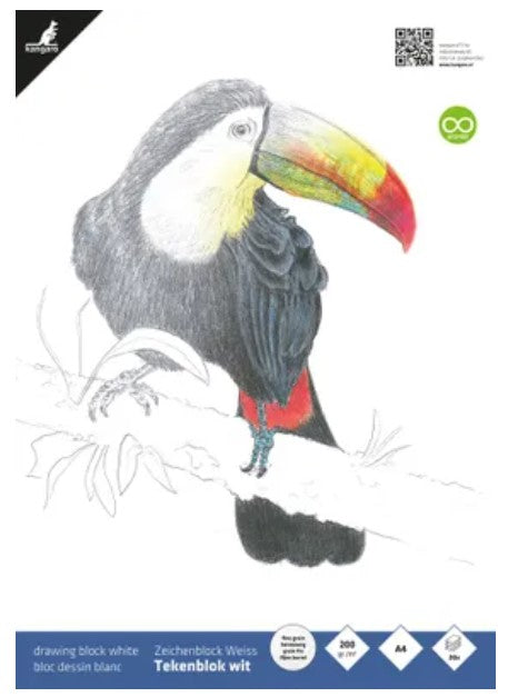 Kangaro - Drawing pad A4, 200 grams, 20 sheets, white