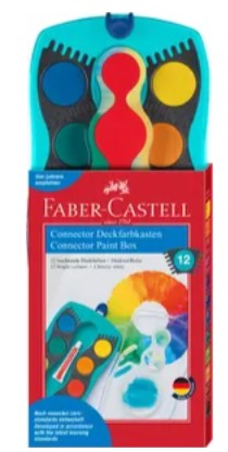 Faber-Castell - Waterverfdoos - 12 kleuren +1 tube wit Connector turquoise