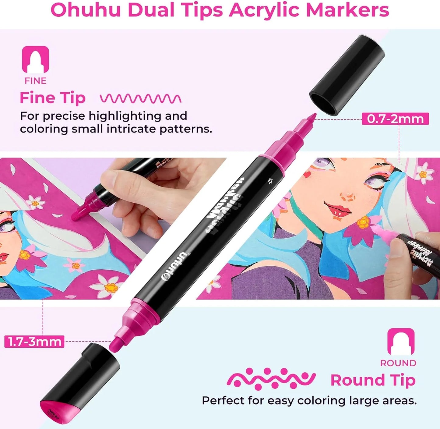 PRE-ORDER - Ohuhu Dual Nib Acrylic Marker Pens – set van 30