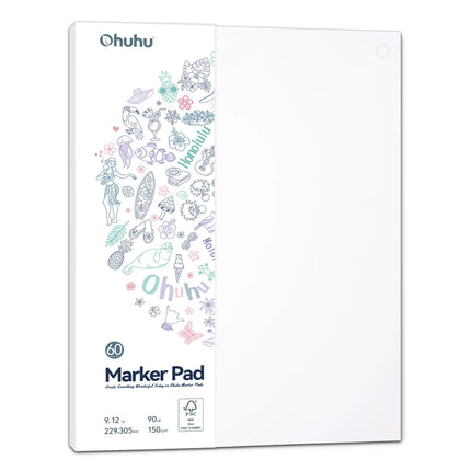 Ohuhu Marker Pads Art SketchbookOhuhu Bleedproof dubbelzijdig Alcohol marker papier pad 22,9 x 30,5 cm – 60 vellen lijm gebonden
