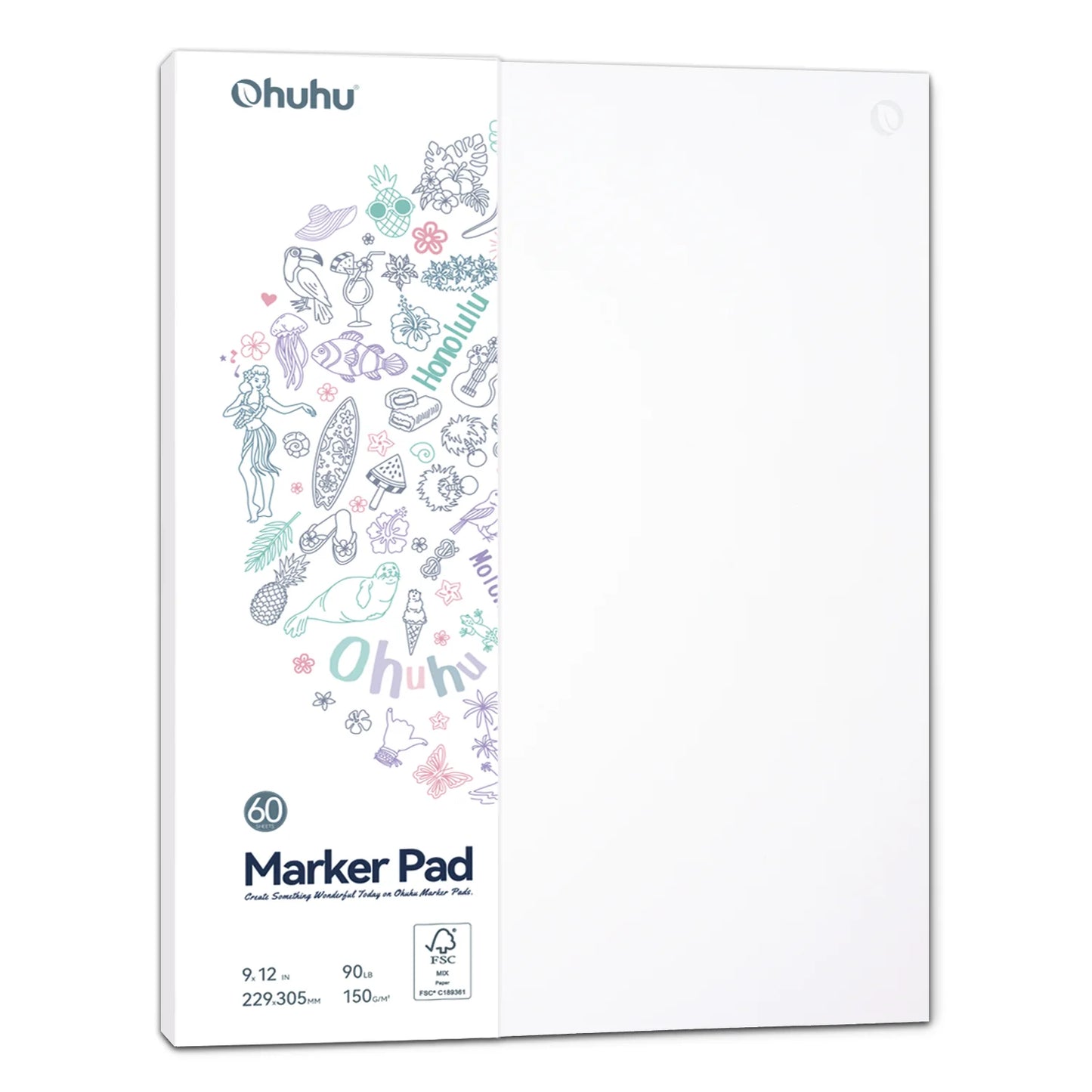 PRE ORDER - Ohuhu Marker Pads Art SketchbookOhuhu Bleedproof dubbelzijdig Alcohol marker papier pad 22,9 x 30,5 cm – 60 vellen lijm gebonden