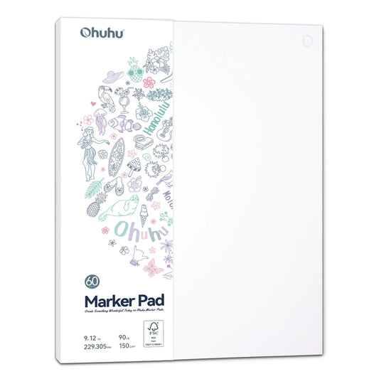 PRE ORDER - Ohuhu Marker Pads Art SketchbookOhuhu Bleedproof dubbelzijdig Alcohol marker papier pad 22,9 x 30,5 cm – 60 vellen lijm gebonden