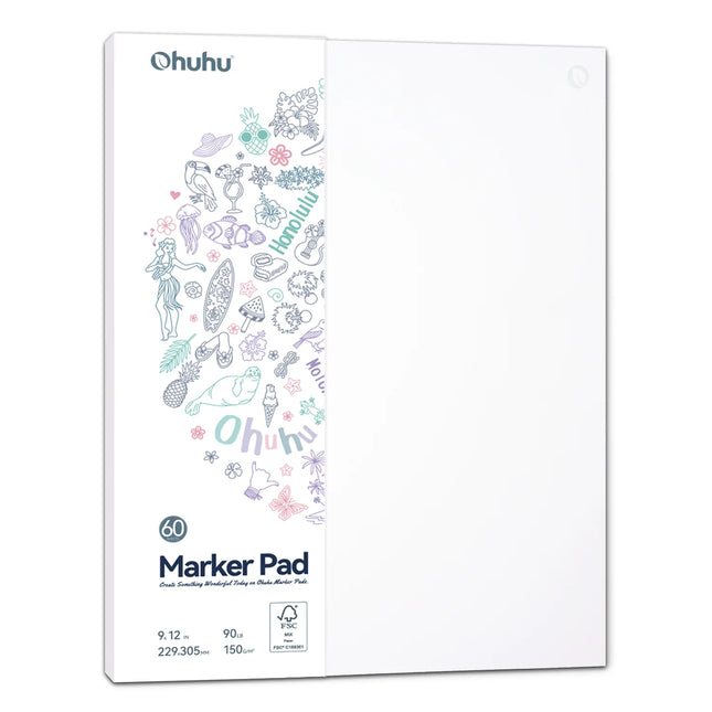Ohuhu Marker Pads Art SketchbookOhuhu Bleedproof dubbelzijdig Alcohol marker papier pad 22,9 x 30,5 cm – 60 vellen lijm gebonden