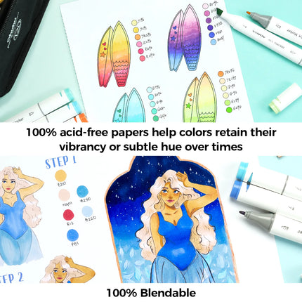 Ohuhu Marker Pads Art SketchbookOhuhu Bleedproof dubbelzijdig Alcohol marker papier pad 22,9 x 30,5 cm – 60 vellen lijm gebonden