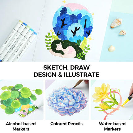 Ohuhu Marker Pads Art SketchbookOhuhu Bleedproof dubbelzijdig Alcohol marker papier pad 22,9 x 30,5 cm – 60 vellen lijm gebonden